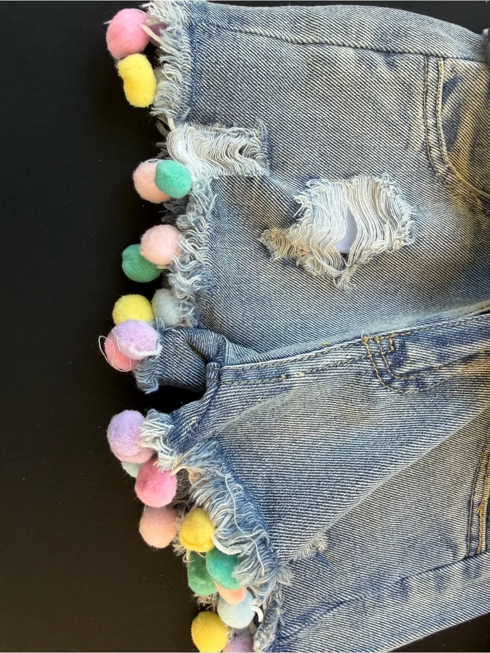 Summer Vibes Tie-Dye Tee with Pom Denim Shorts